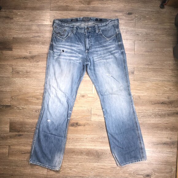 Affliction Black Premium Jeans Size 39x33 Cooper Bootcut Distressed Embroidered - Picture 2 of 10